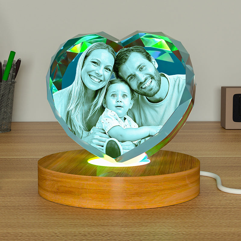 LED light base for 3D crystal photo cube, 7 colors wood